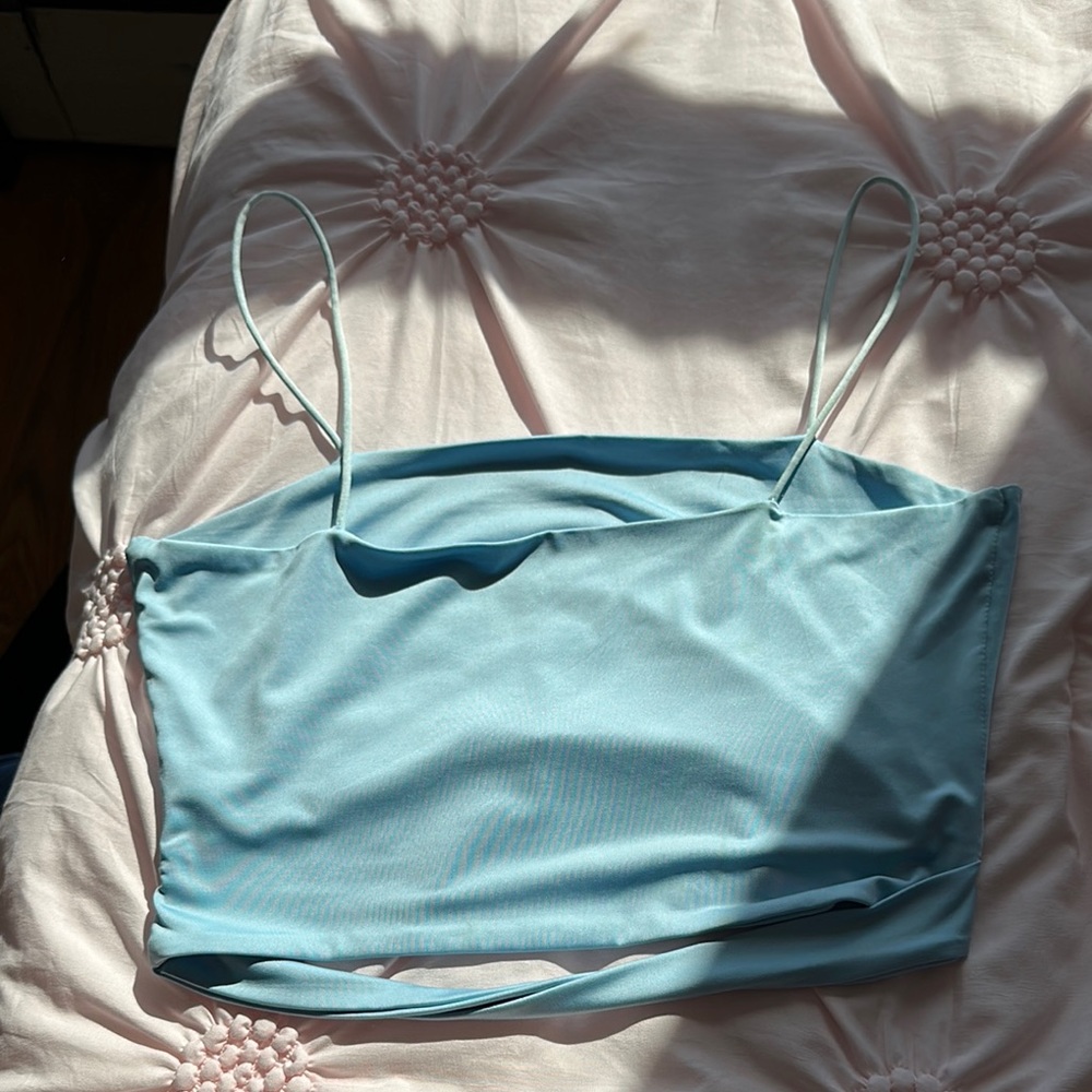 Light Blue Spaghetti Strap Crop Top
